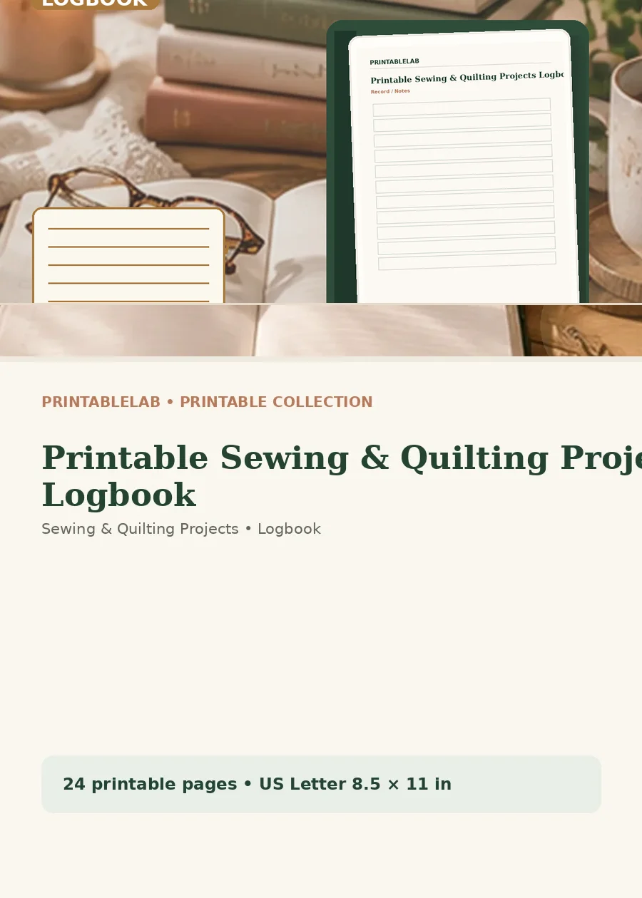 Printable Sewing & Quilting Projects Logbook cover