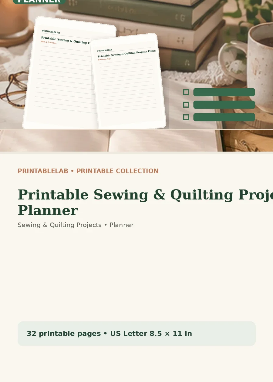 Printable Sewing & Quilting Projects Planner cover