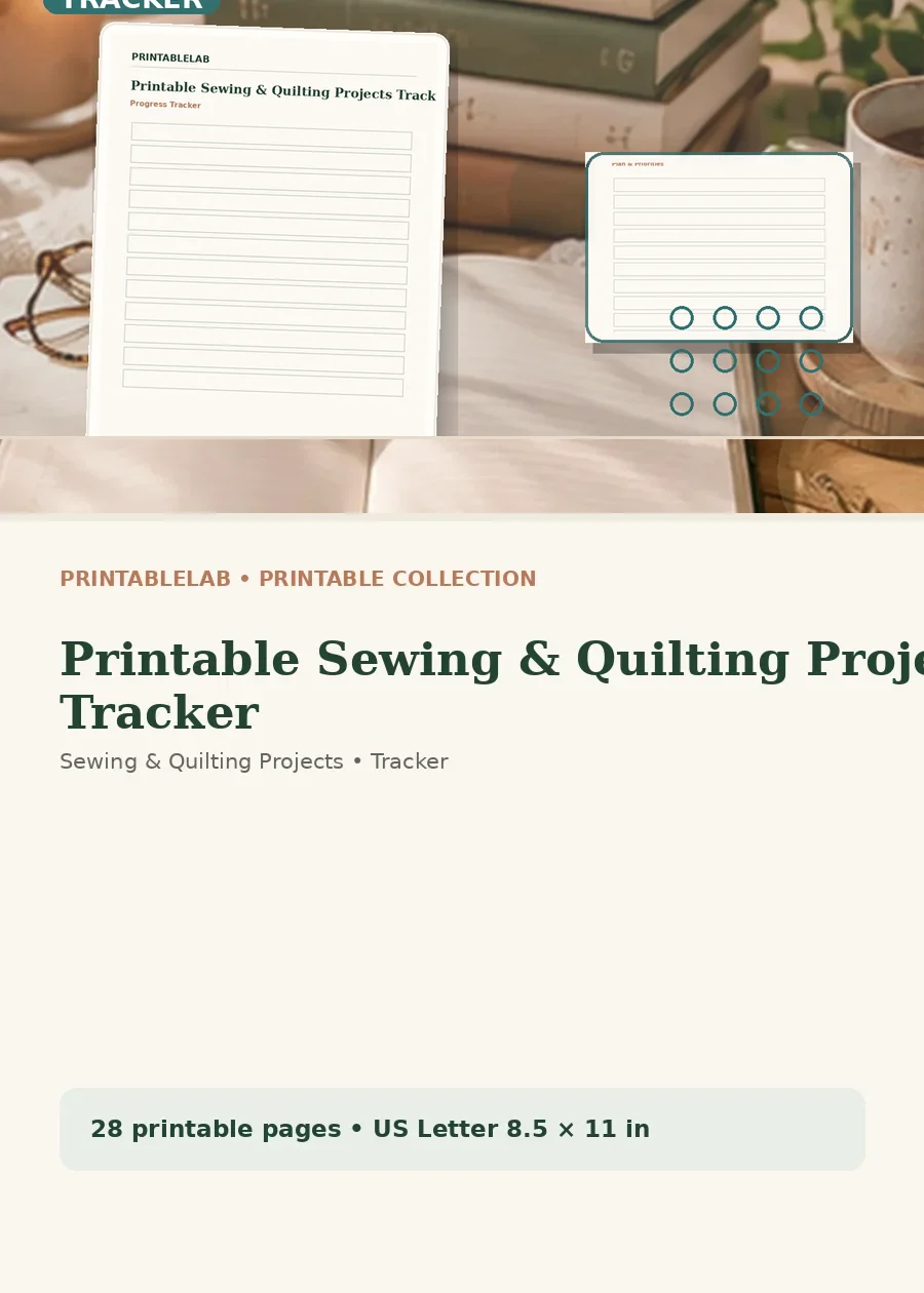 Printable Sewing & Quilting Projects Tracker cover