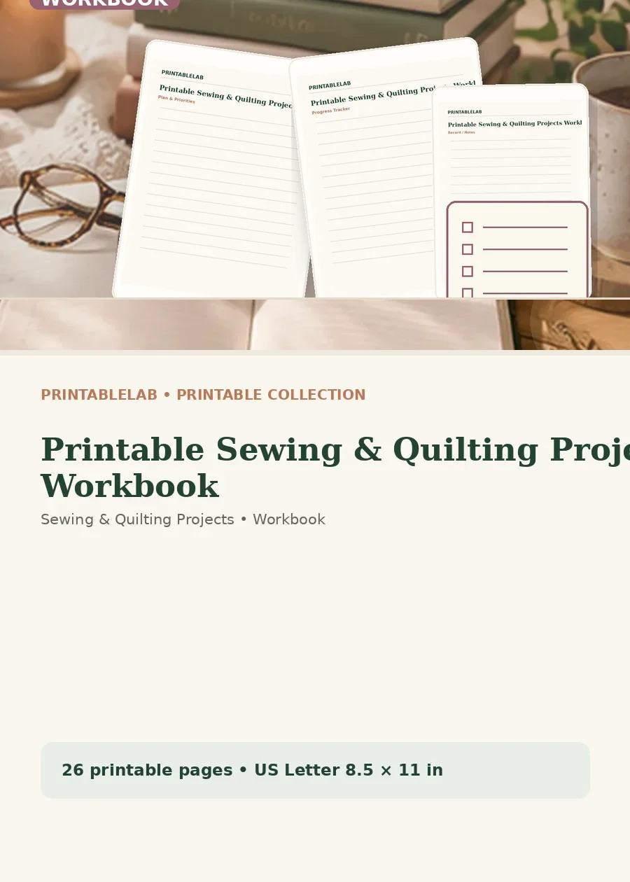 Printable Sewing & Quilting Projects Workbook cover