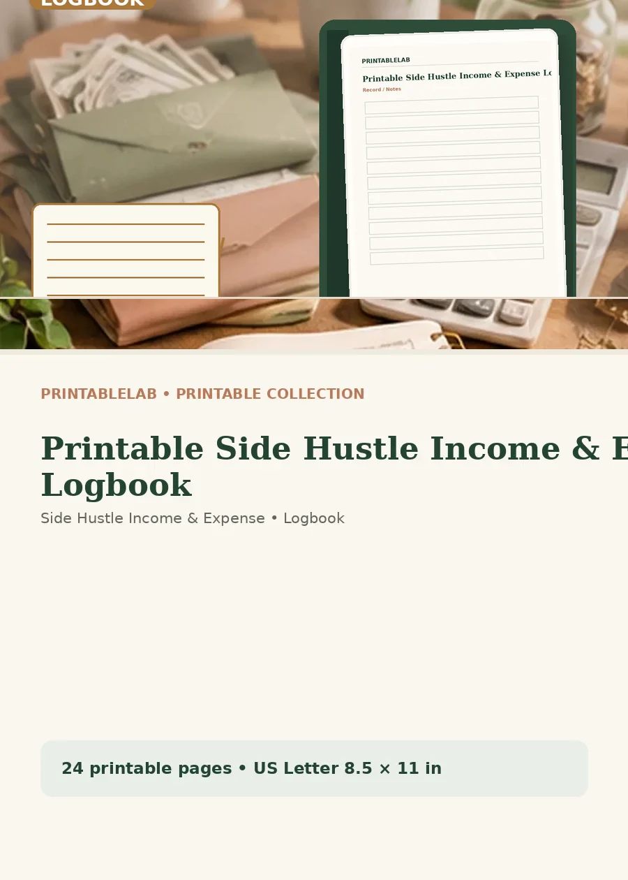 Printable Side Hustle Income & Expense Logbook cover