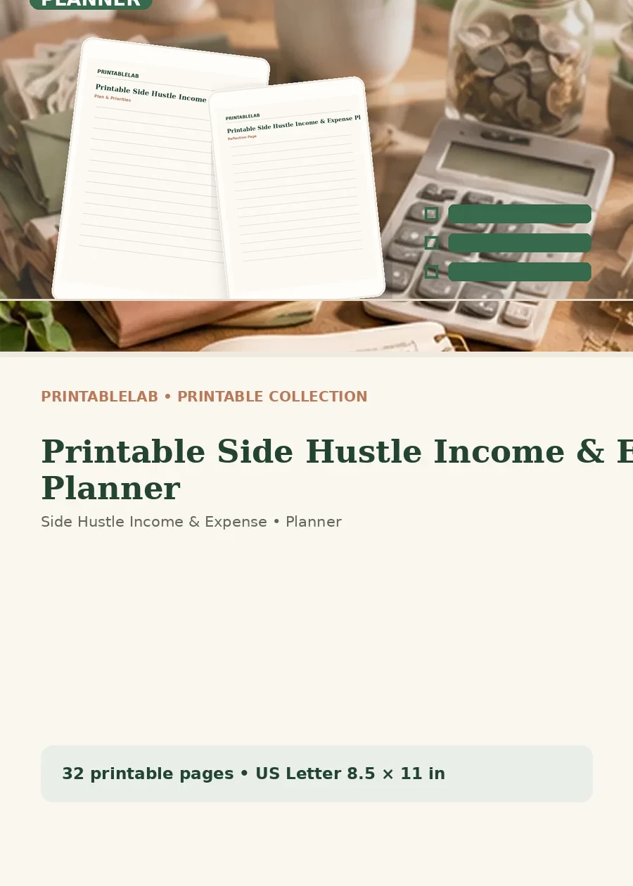 Printable Side Hustle Income & Expense Planner cover