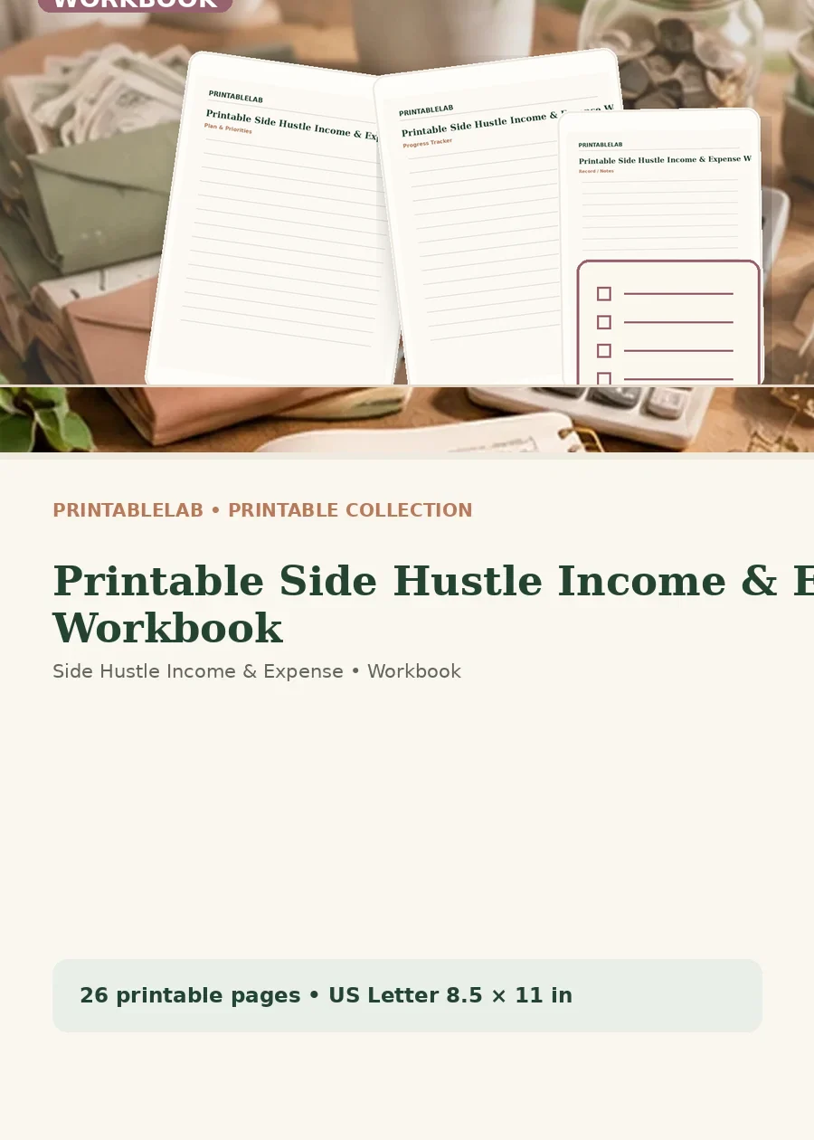 Printable Side Hustle Income & Expense Workbook cover