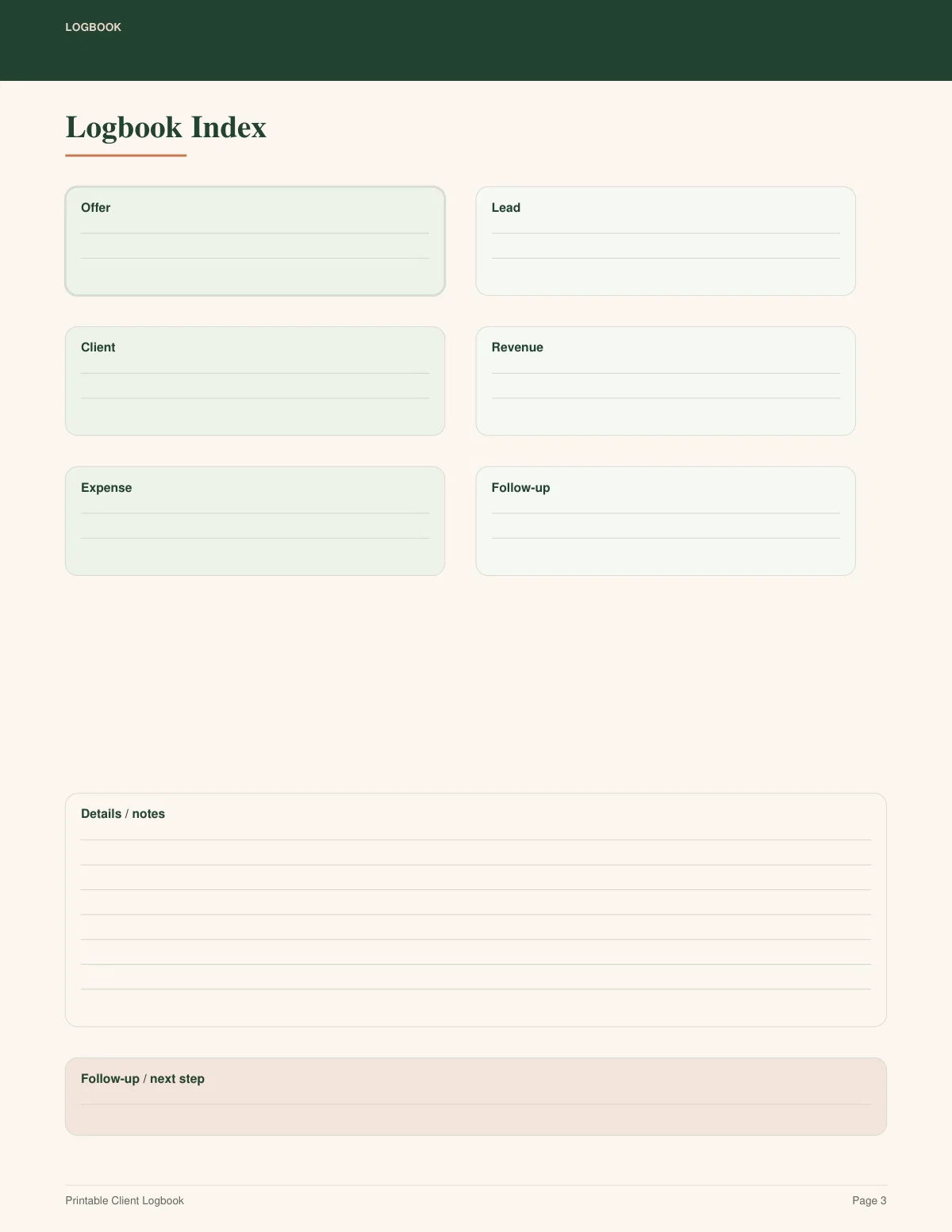 Printable Client Logbook preview 2