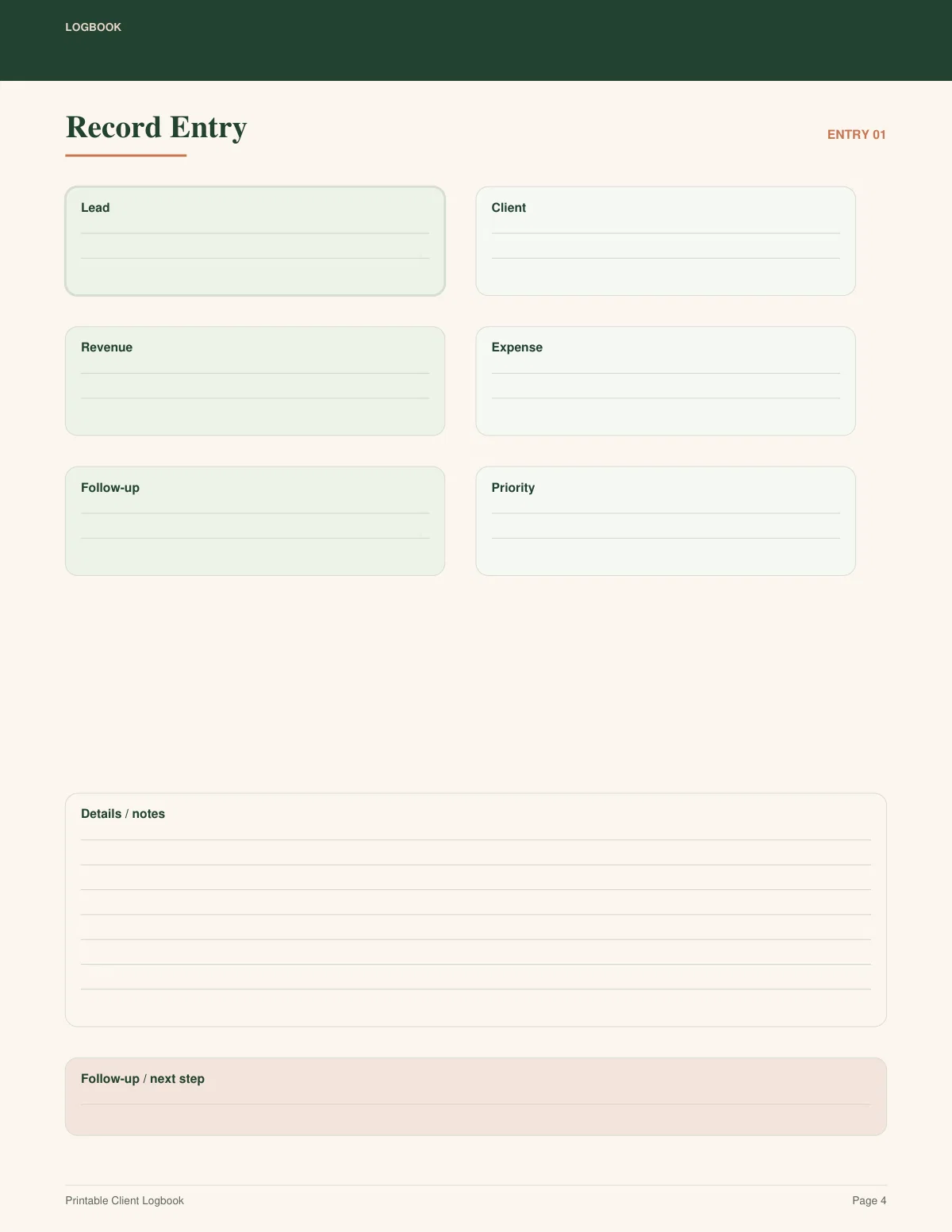 Printable Client Logbook preview 3
