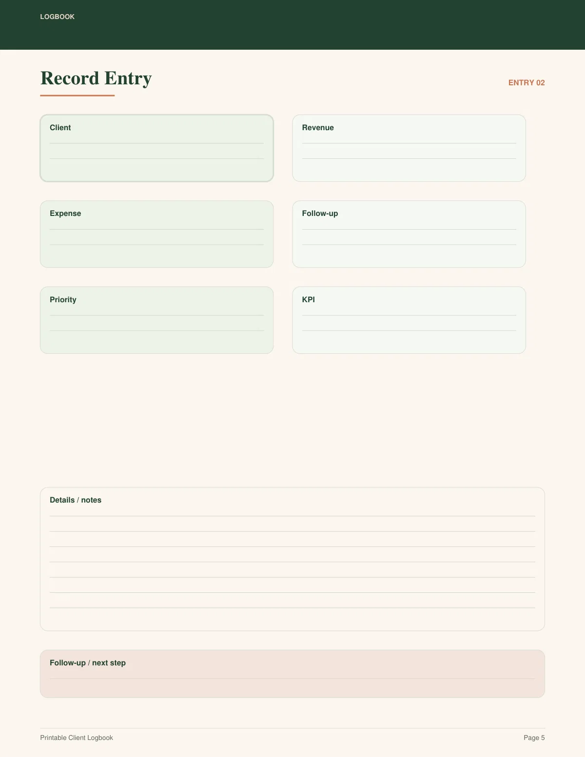 Printable Client Logbook preview 4