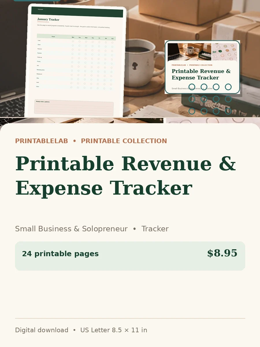 Printable Revenue & Expense Tracker cover