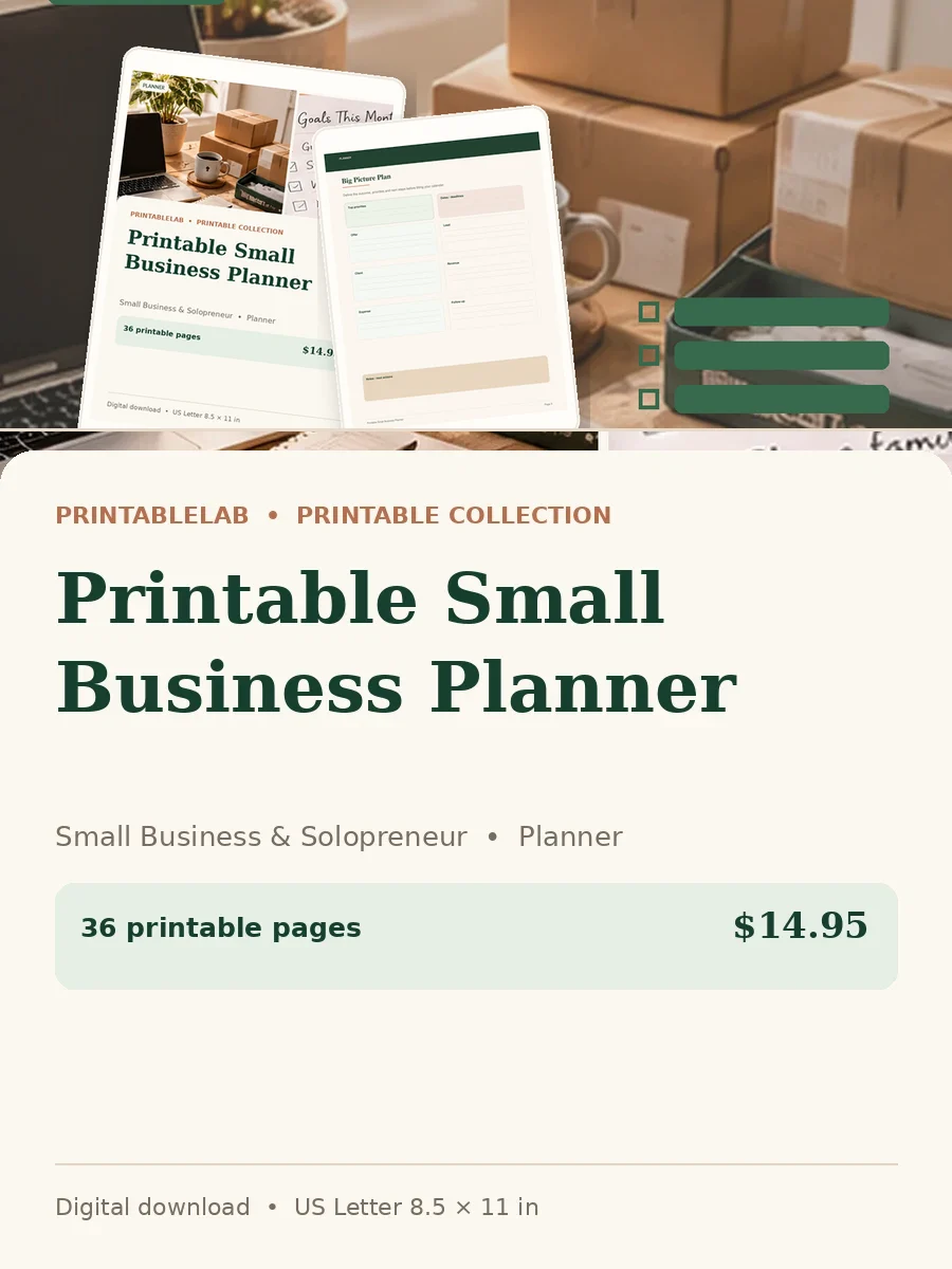 Printable Small Business Planner cover