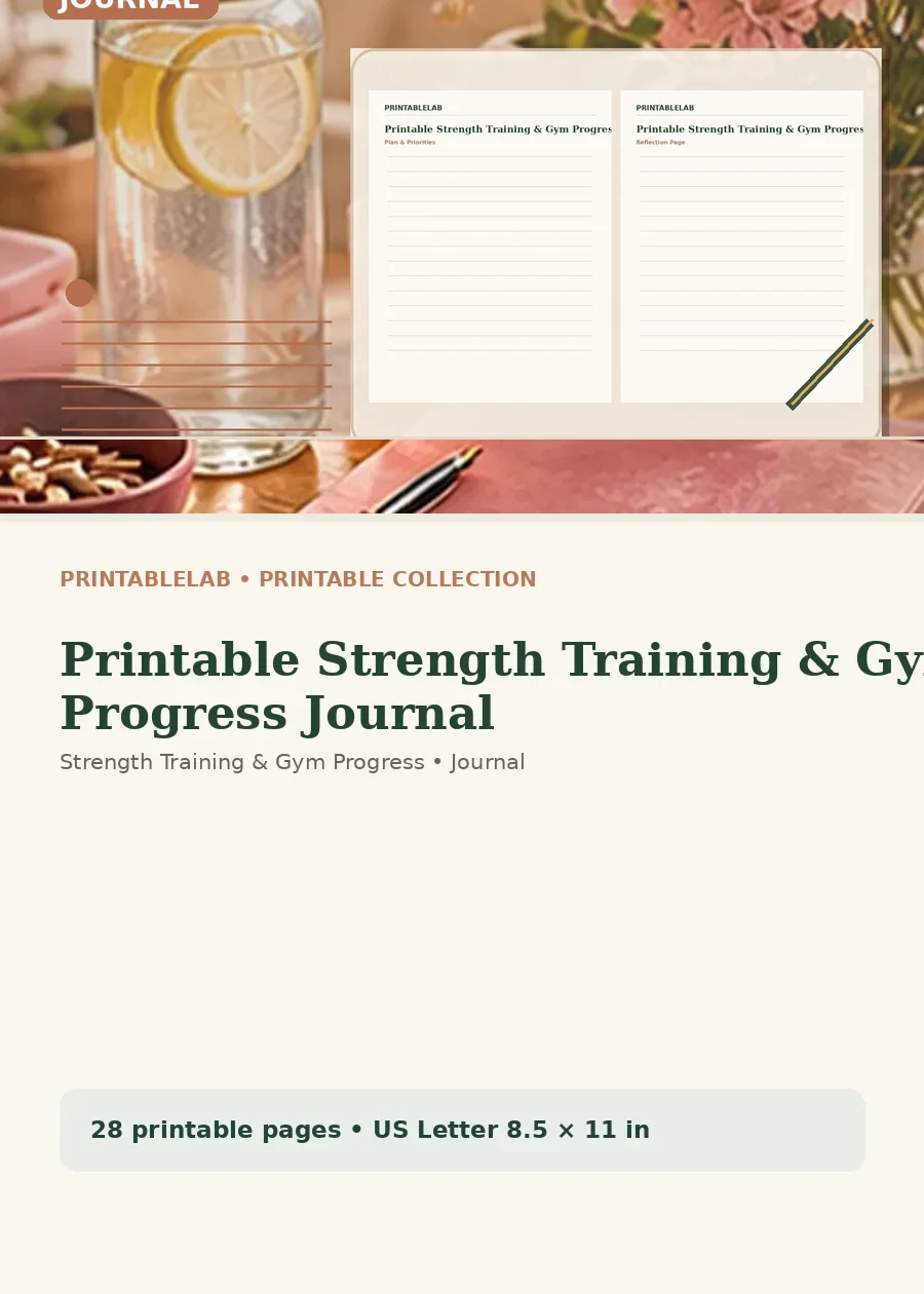 Printable Strength Training & Gym Progress Journal cover