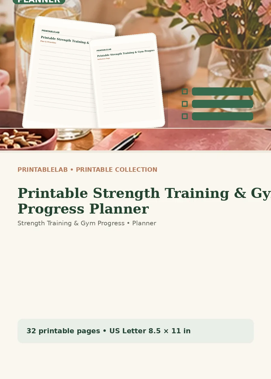 Printable Strength Training & Gym Progress Planner cover