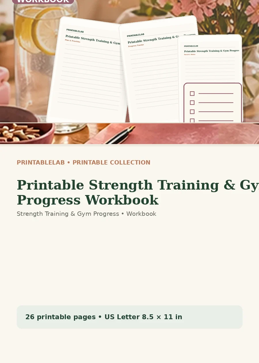 Printable Strength Training & Gym Progress Workbook cover