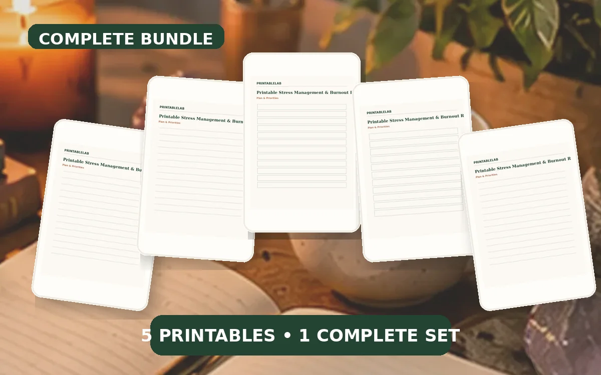 Complete Stress Management & Burnout Reset Printable Bundle cover