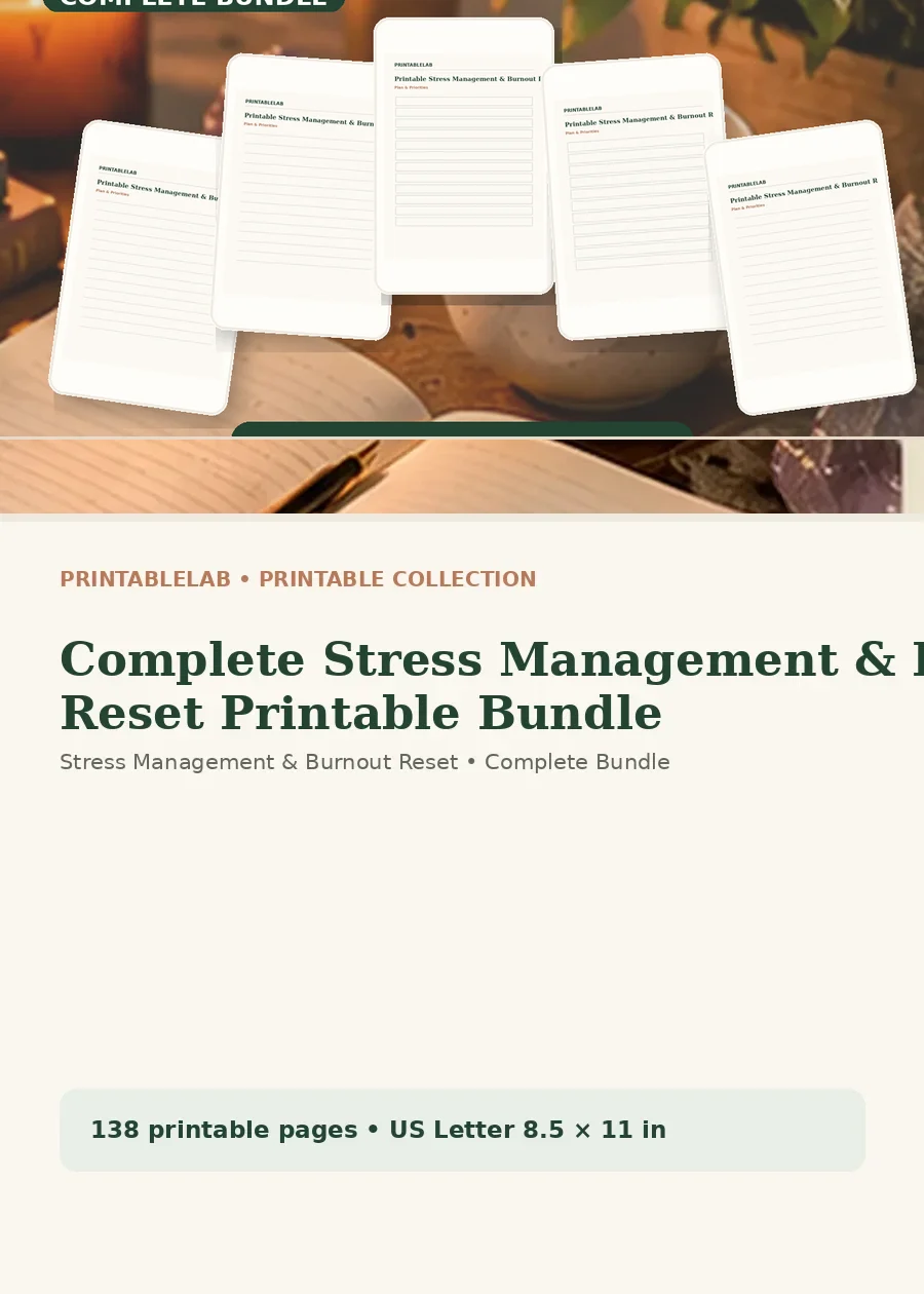 Complete Stress Management & Burnout Reset Printable Bundle cover