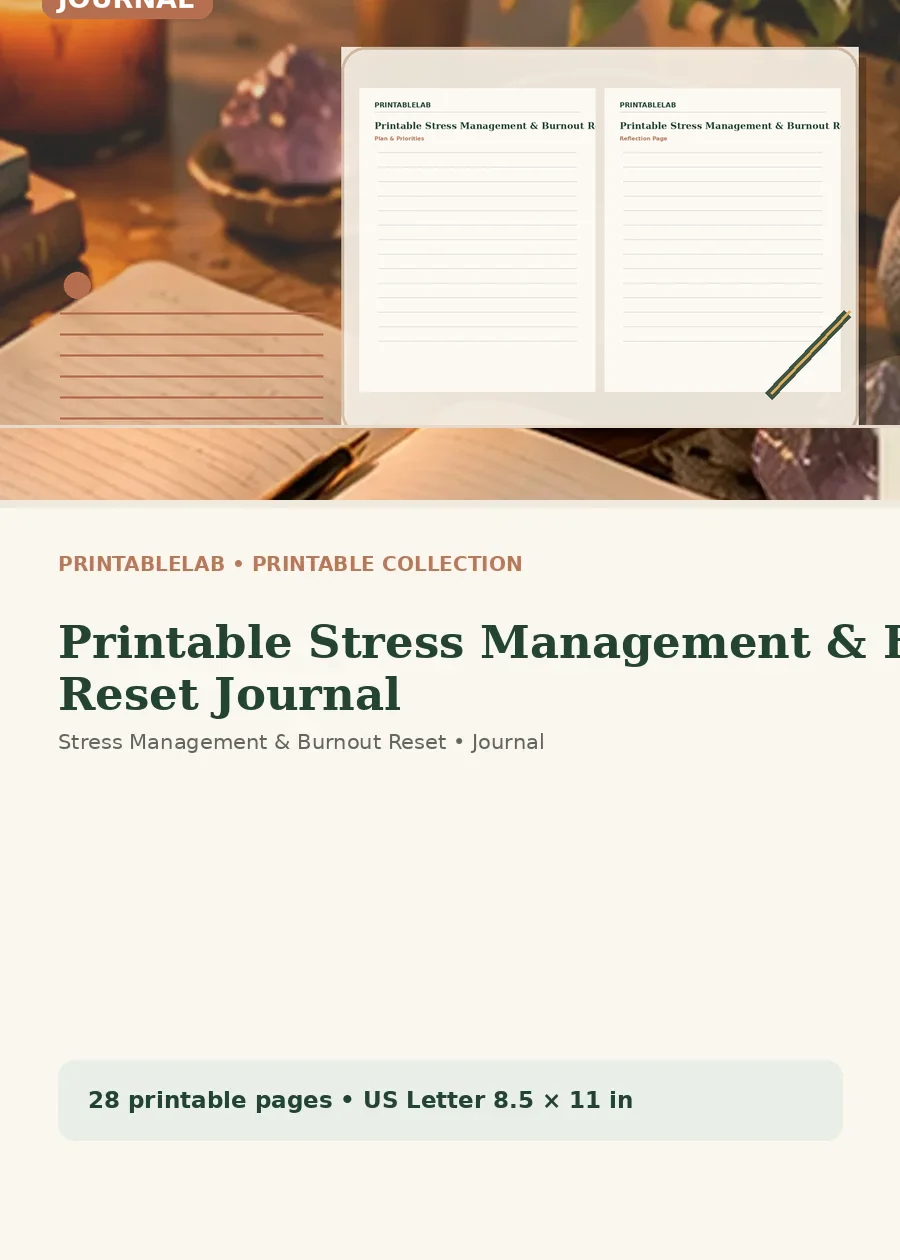 Printable Stress Management & Burnout Reset Journal cover