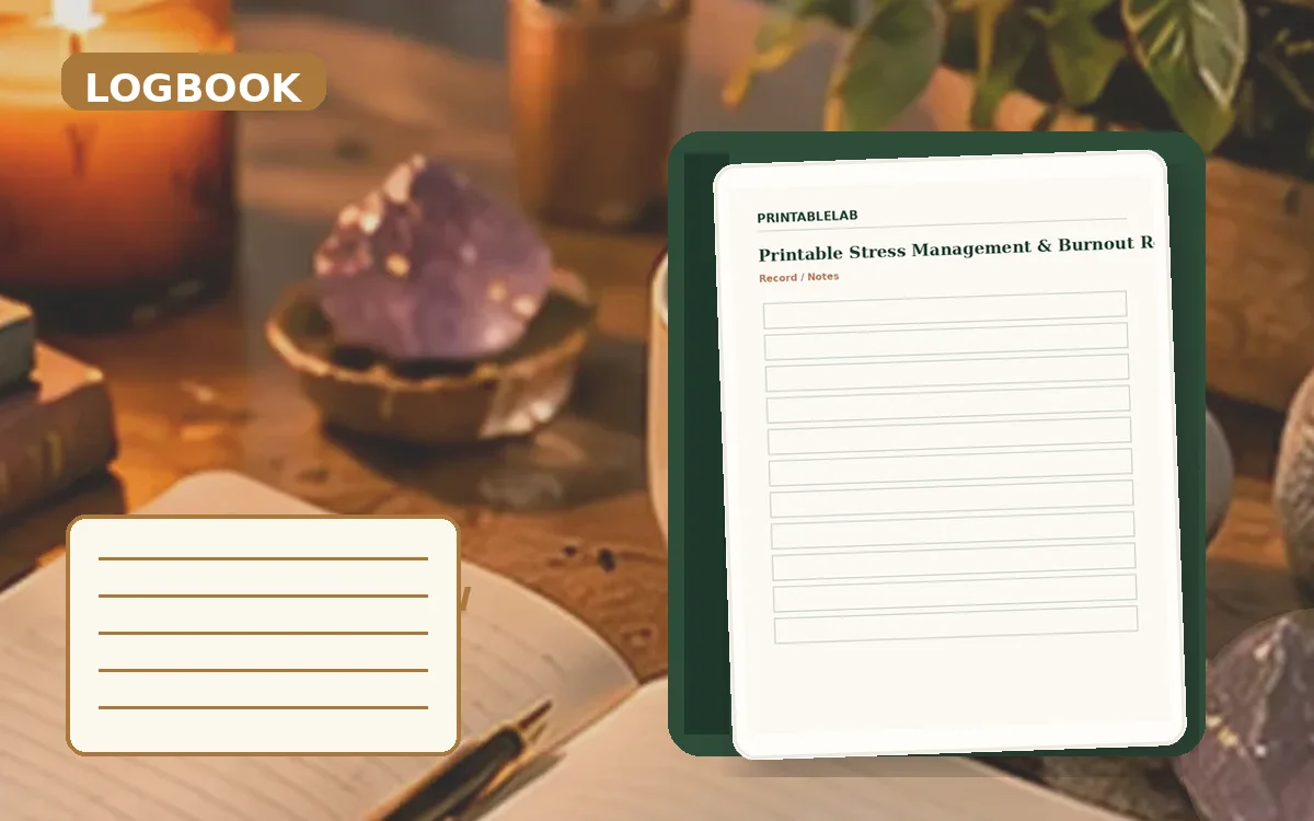 Printable Stress Management & Burnout Reset Logbook cover