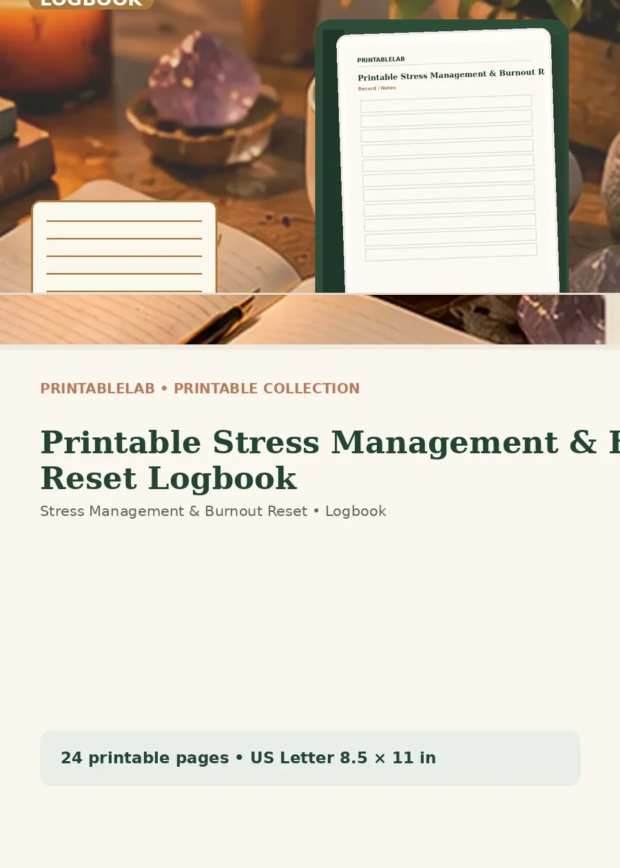 Printable Stress Management & Burnout Reset Logbook cover