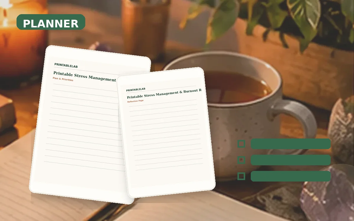 Printable Stress Management & Burnout Reset Planner cover