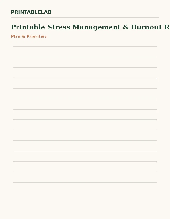 Printable Stress Management & Burnout Reset Planner preview 1