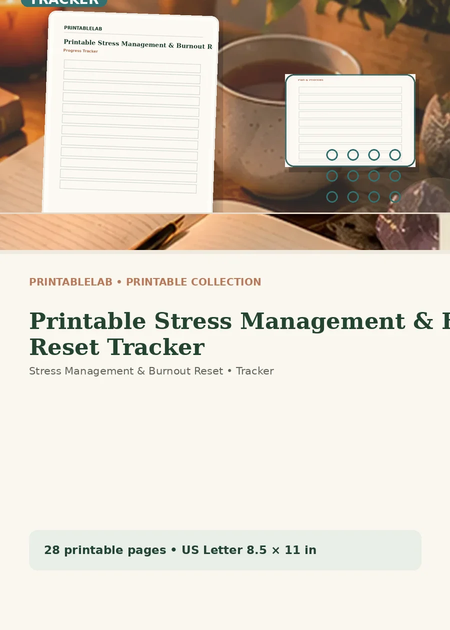 Printable Stress Management & Burnout Reset Tracker cover