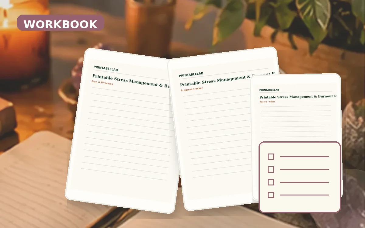 Printable Stress Management & Burnout Reset Workbook cover