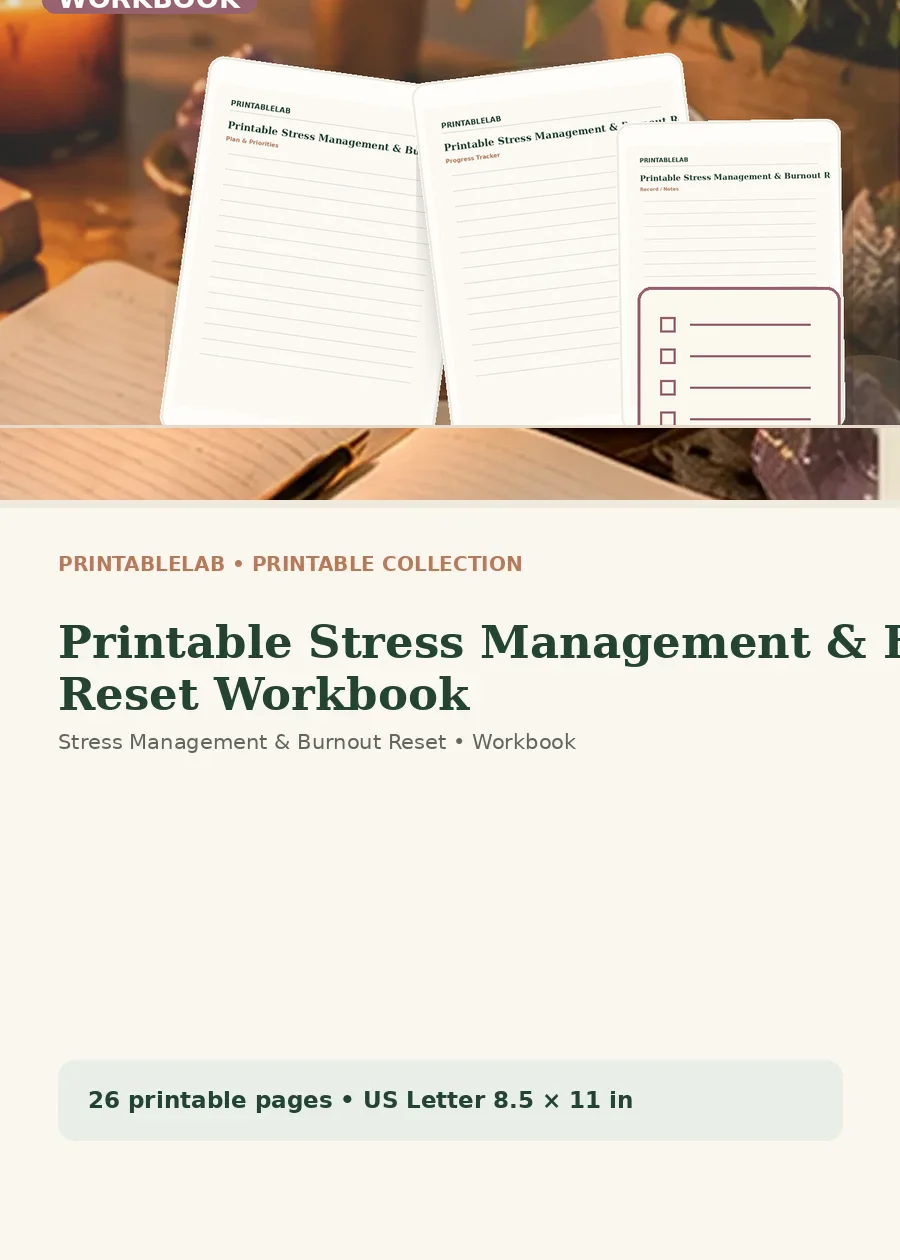 Printable Stress Management & Burnout Reset Workbook cover