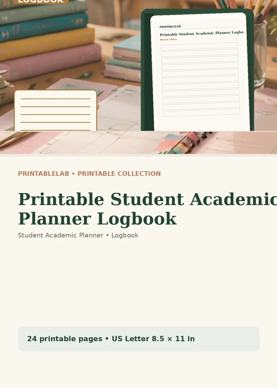 Printable Student Academic Planner Logbook cover