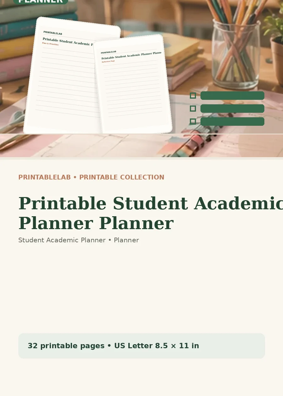 Printable Student Academic Planner Planner cover