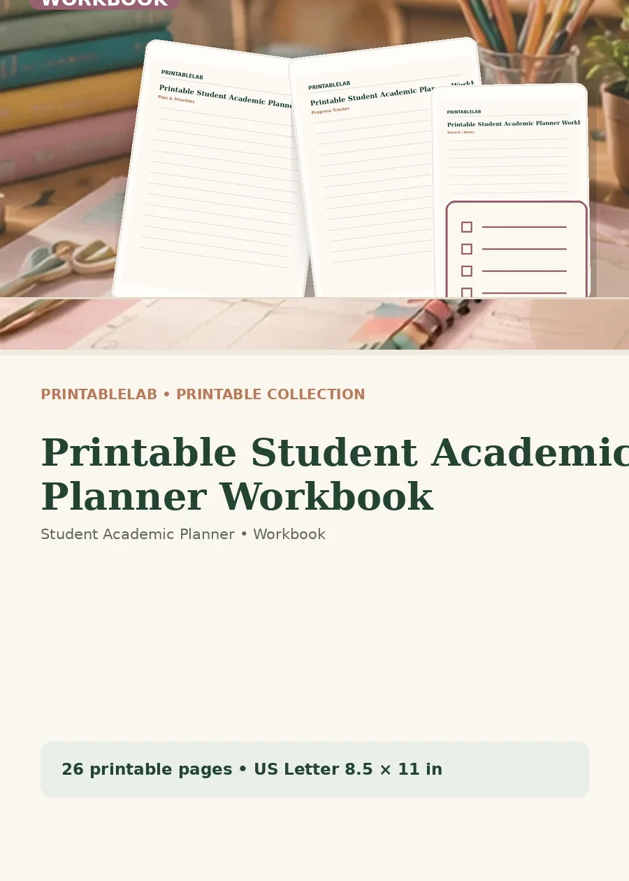 Printable Student Academic Planner Workbook cover