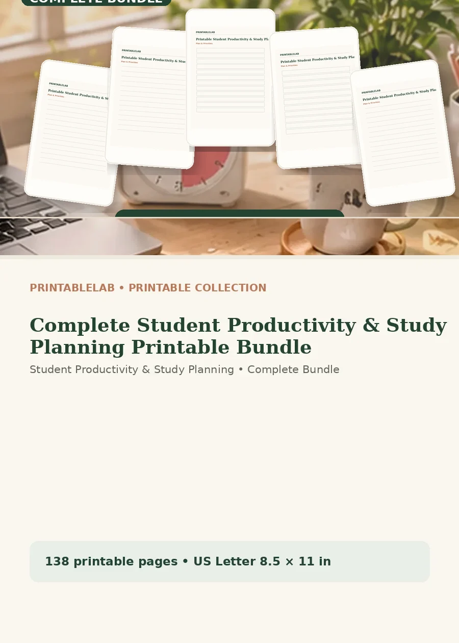 Complete Student Productivity & Study Planning Printable Bundle cover