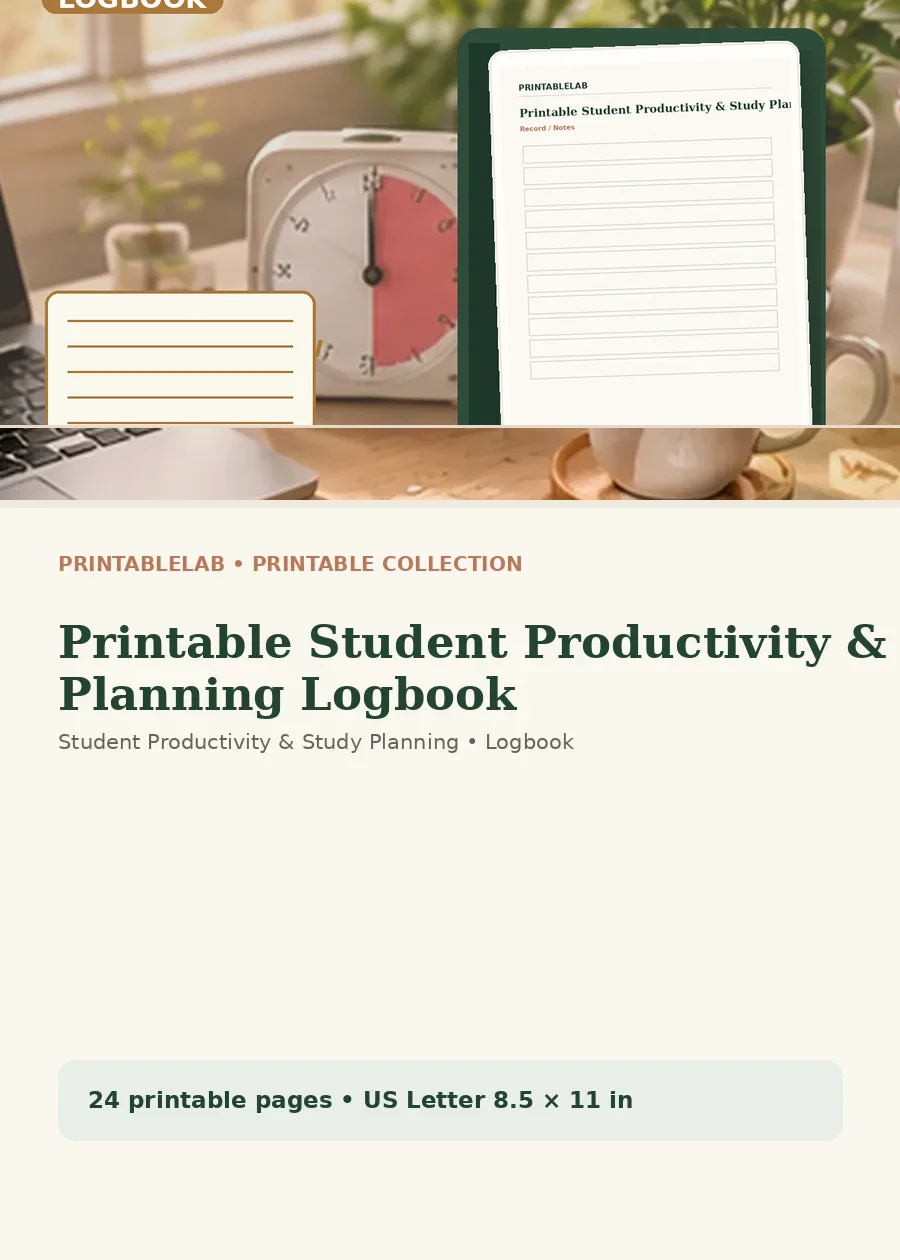 Printable Student Productivity & Study Planning Logbook cover
