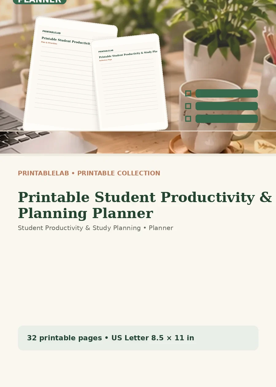 Printable Student Productivity & Study Planning Planner cover