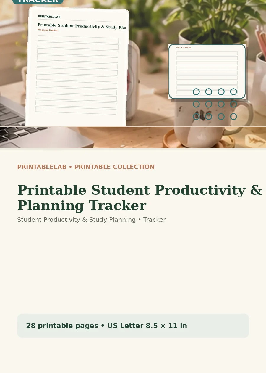 Printable Student Productivity & Study Planning Tracker cover