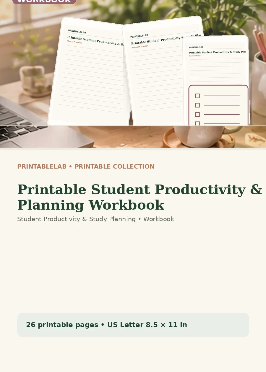 Printable Student Productivity & Study Planning Workbook cover