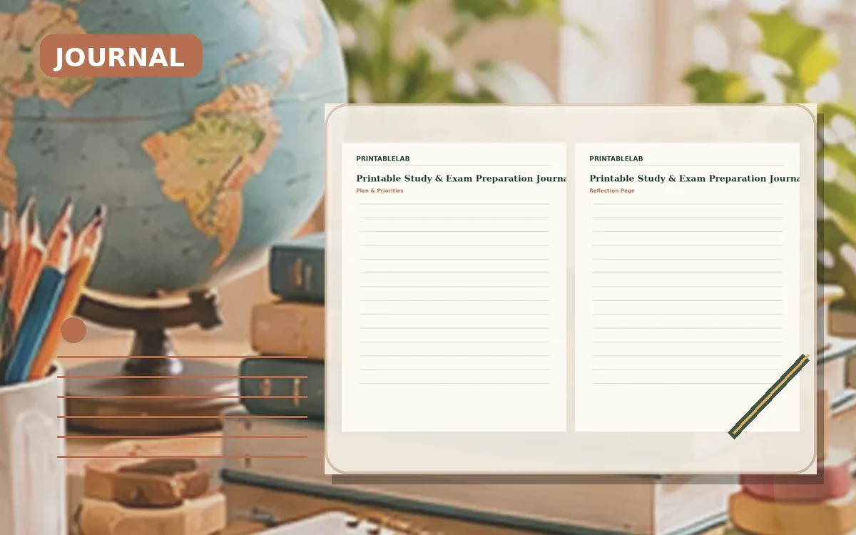 Printable Study & Exam Preparation Journal cover