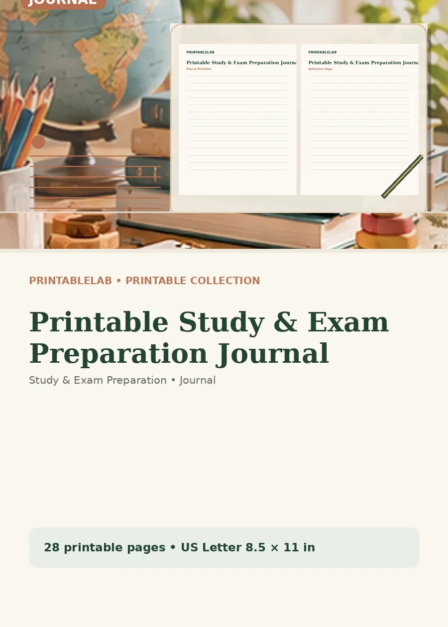 Printable Study & Exam Preparation Journal cover