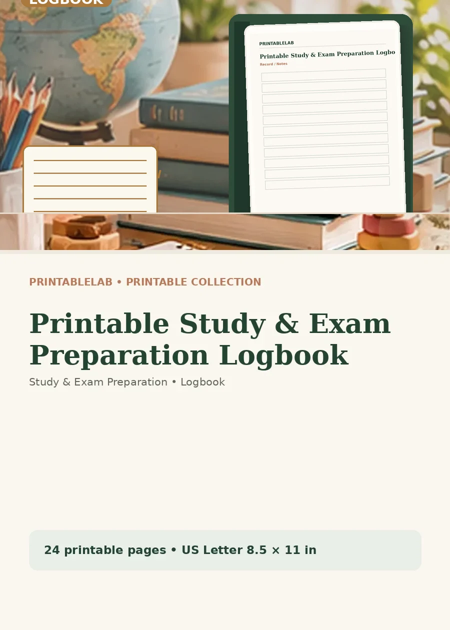 Printable Study & Exam Preparation Logbook cover