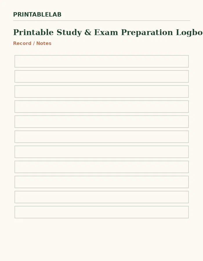 Printable Study & Exam Preparation Logbook preview 4