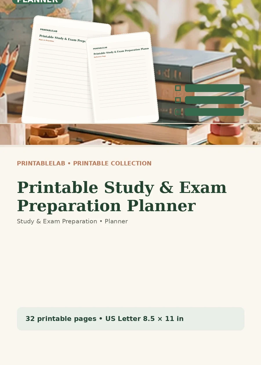 Printable Study & Exam Preparation Planner cover