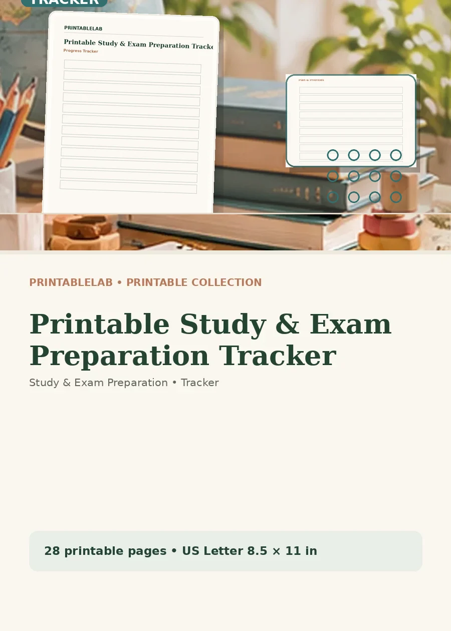 Printable Study & Exam Preparation Tracker cover