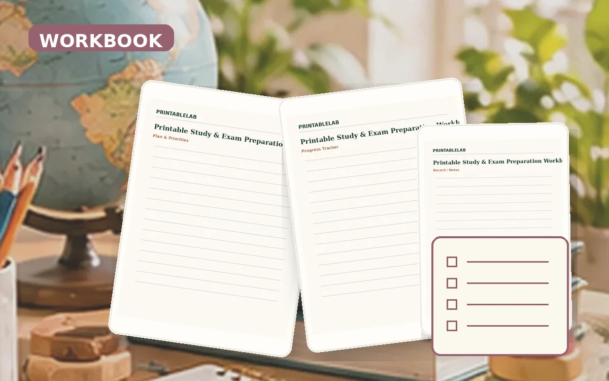 Printable Study & Exam Preparation Workbook cover
