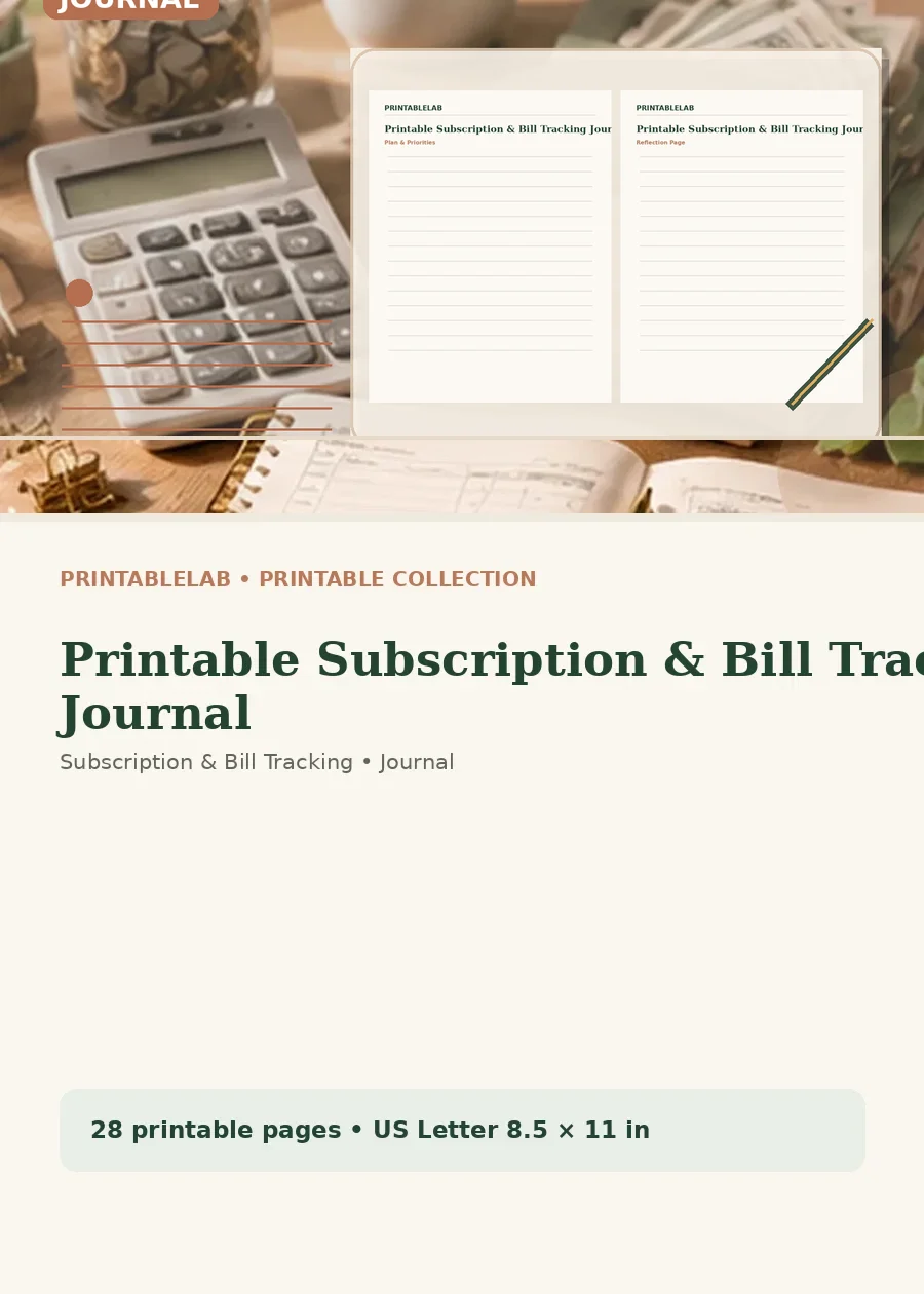 Printable Subscription & Bill Tracking Journal cover