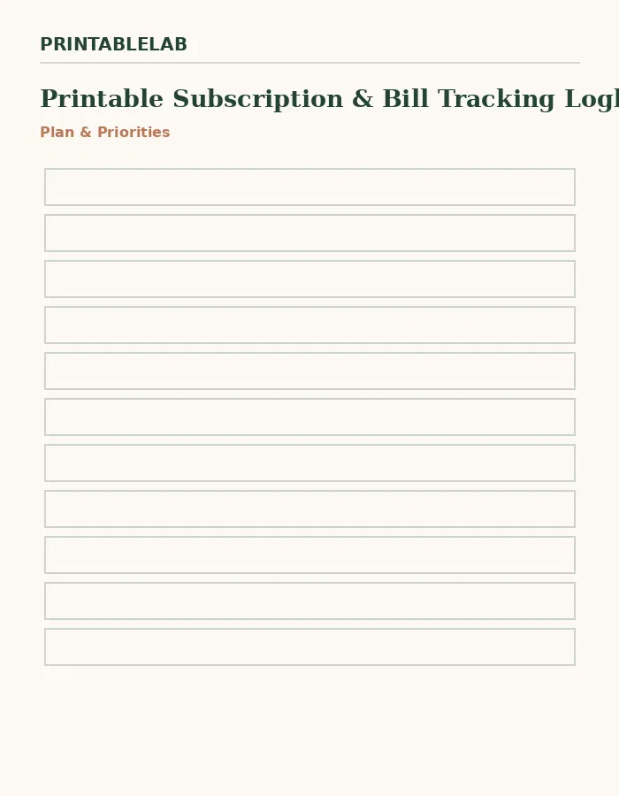 Printable Subscription & Bill Tracking Logbook preview 1