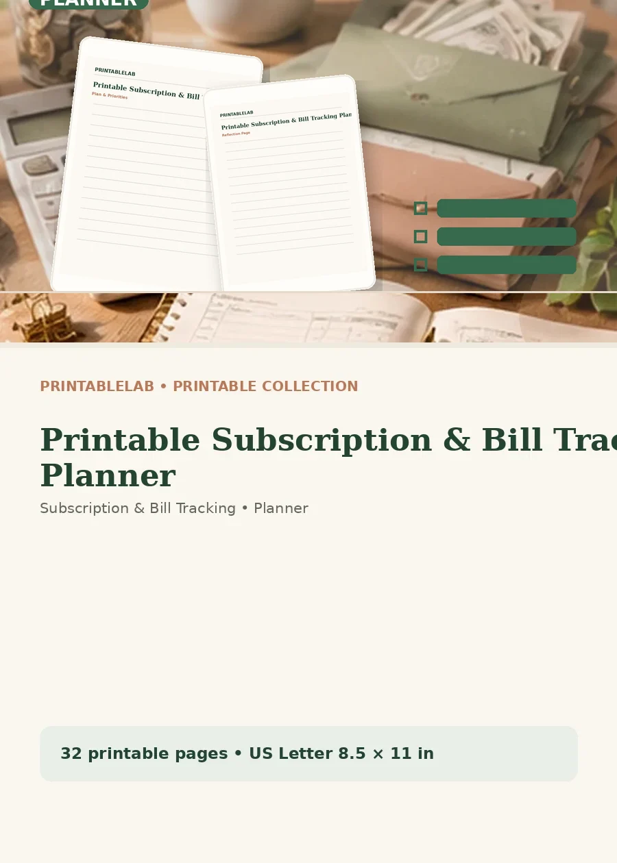 Printable Subscription & Bill Tracking Planner cover