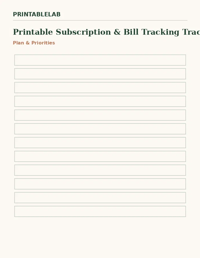 Printable Subscription & Bill Tracking Tracker preview 1