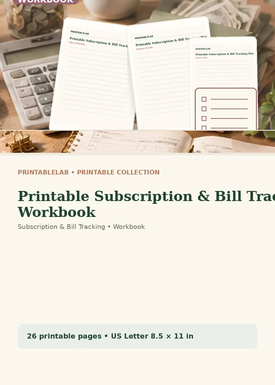 Printable Subscription & Bill Tracking Workbook cover