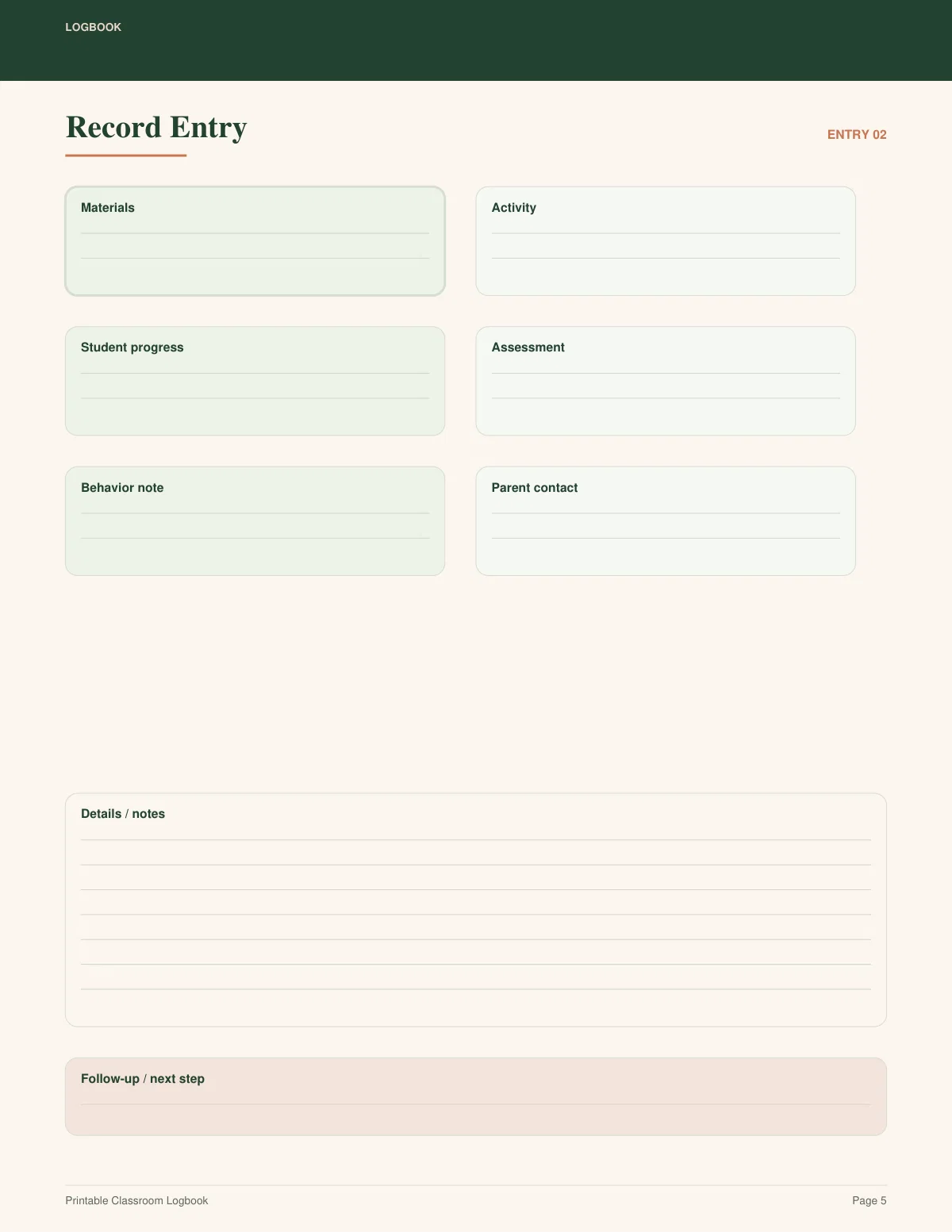 Printable Classroom Logbook preview 4