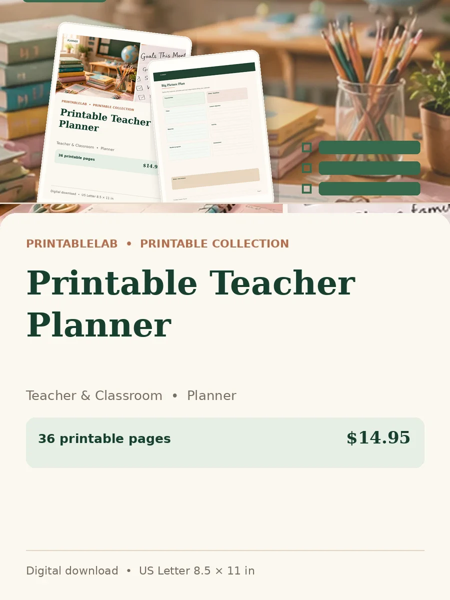 Printable Teacher Planner cover