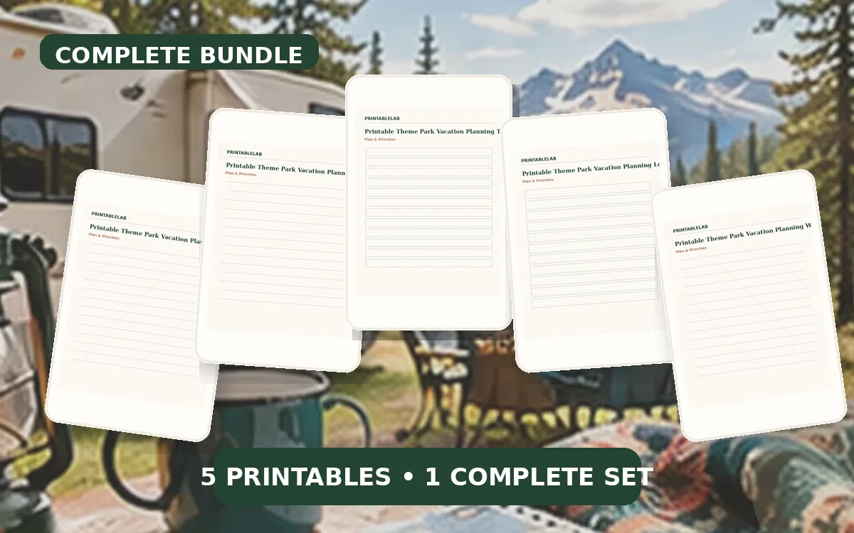 Complete Theme Park Vacation Planning Printable Bundle cover
