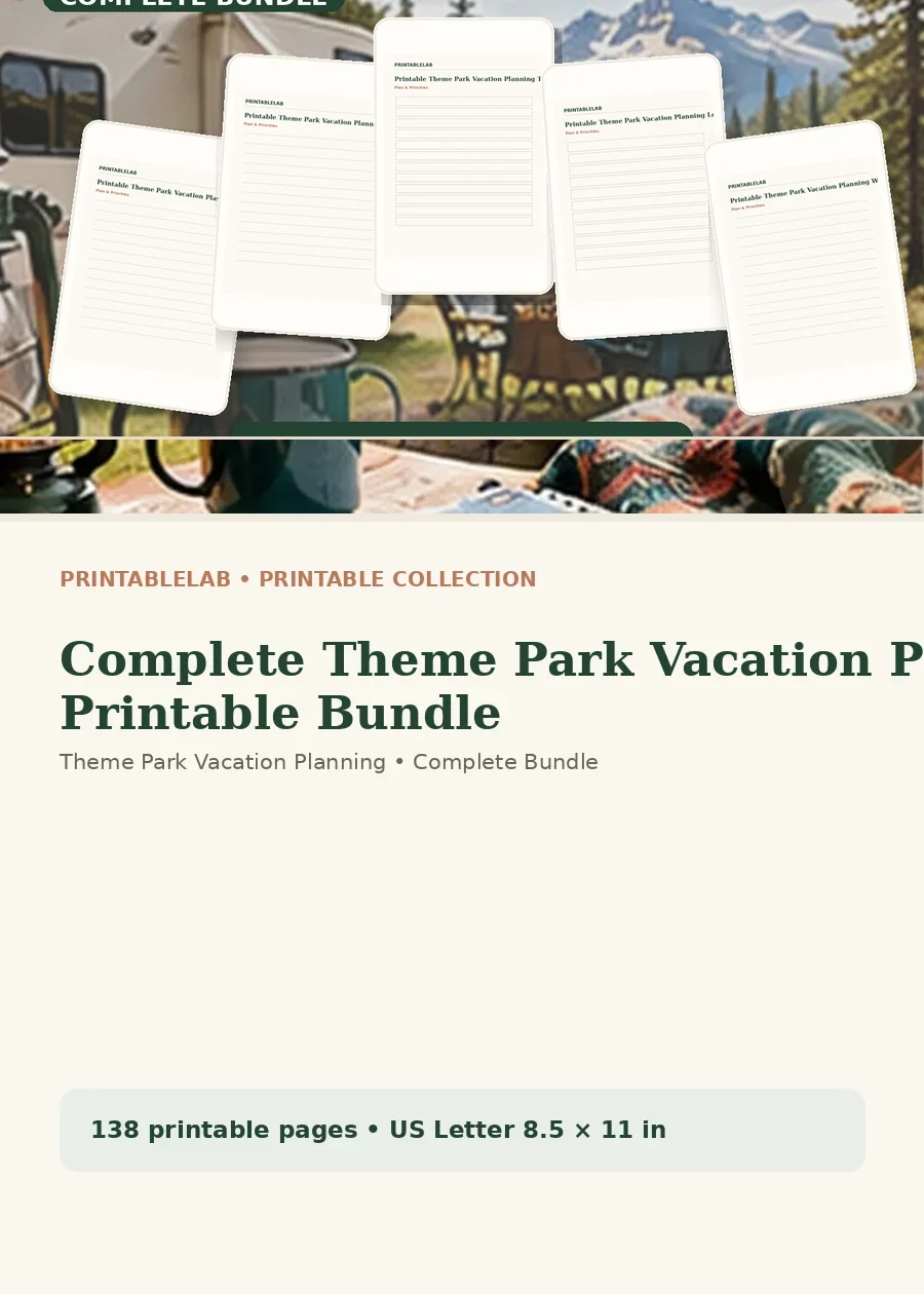 Complete Theme Park Vacation Planning Printable Bundle cover