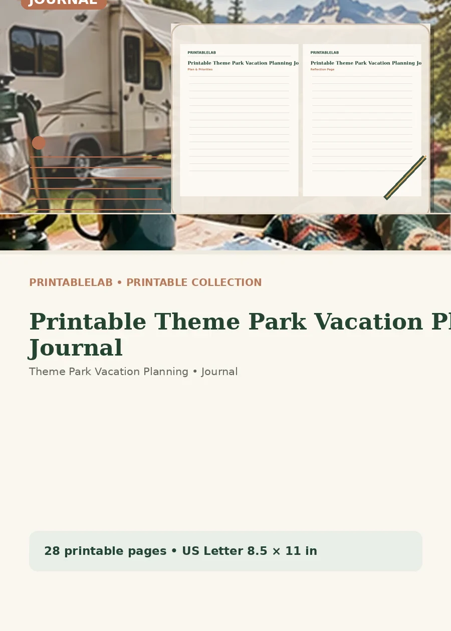Printable Theme Park Vacation Planning Journal cover